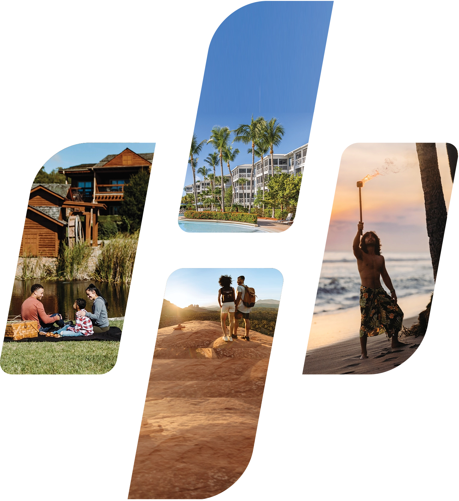 collage image of logo with four photos on blue background
