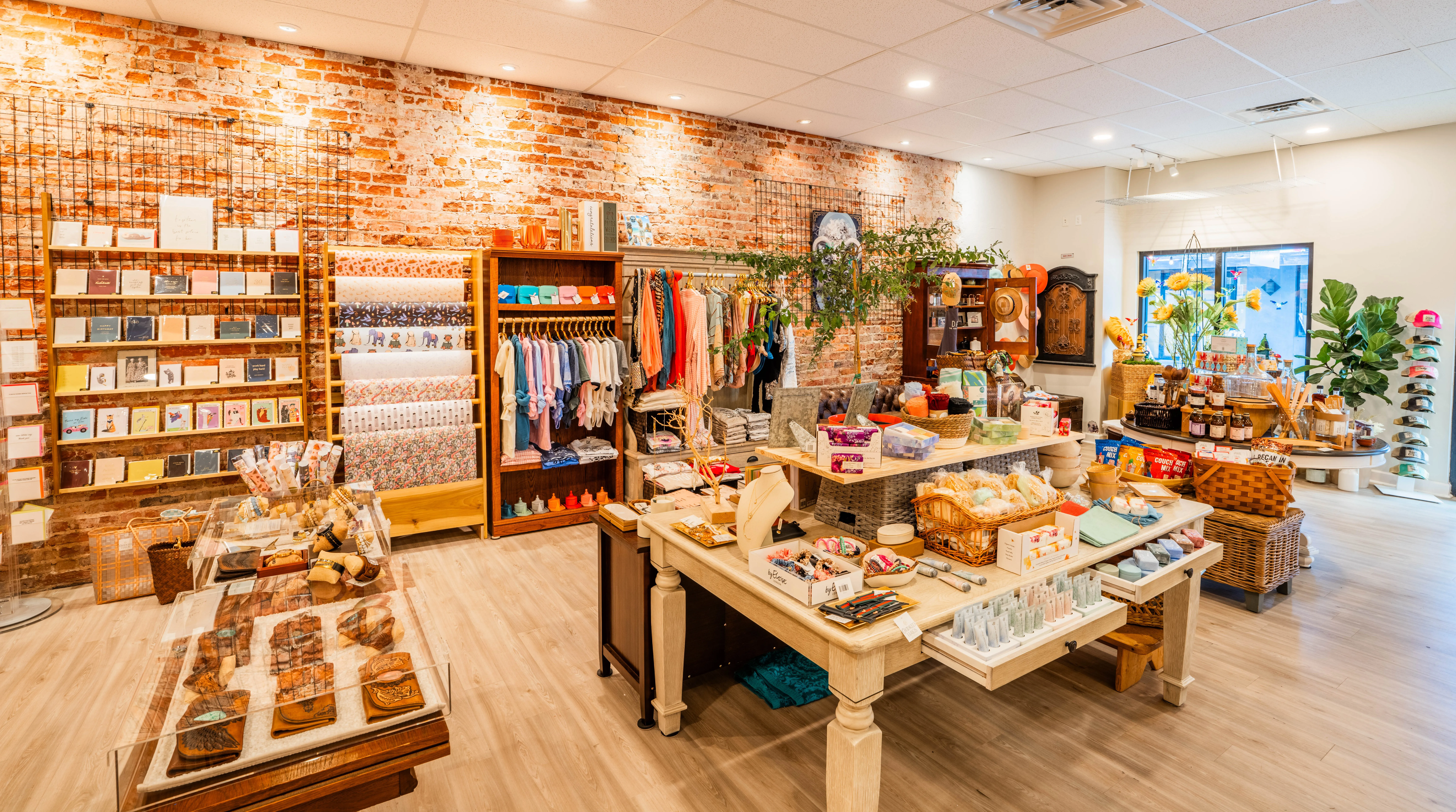 Home decor items displayed inside Crooked Halos store.