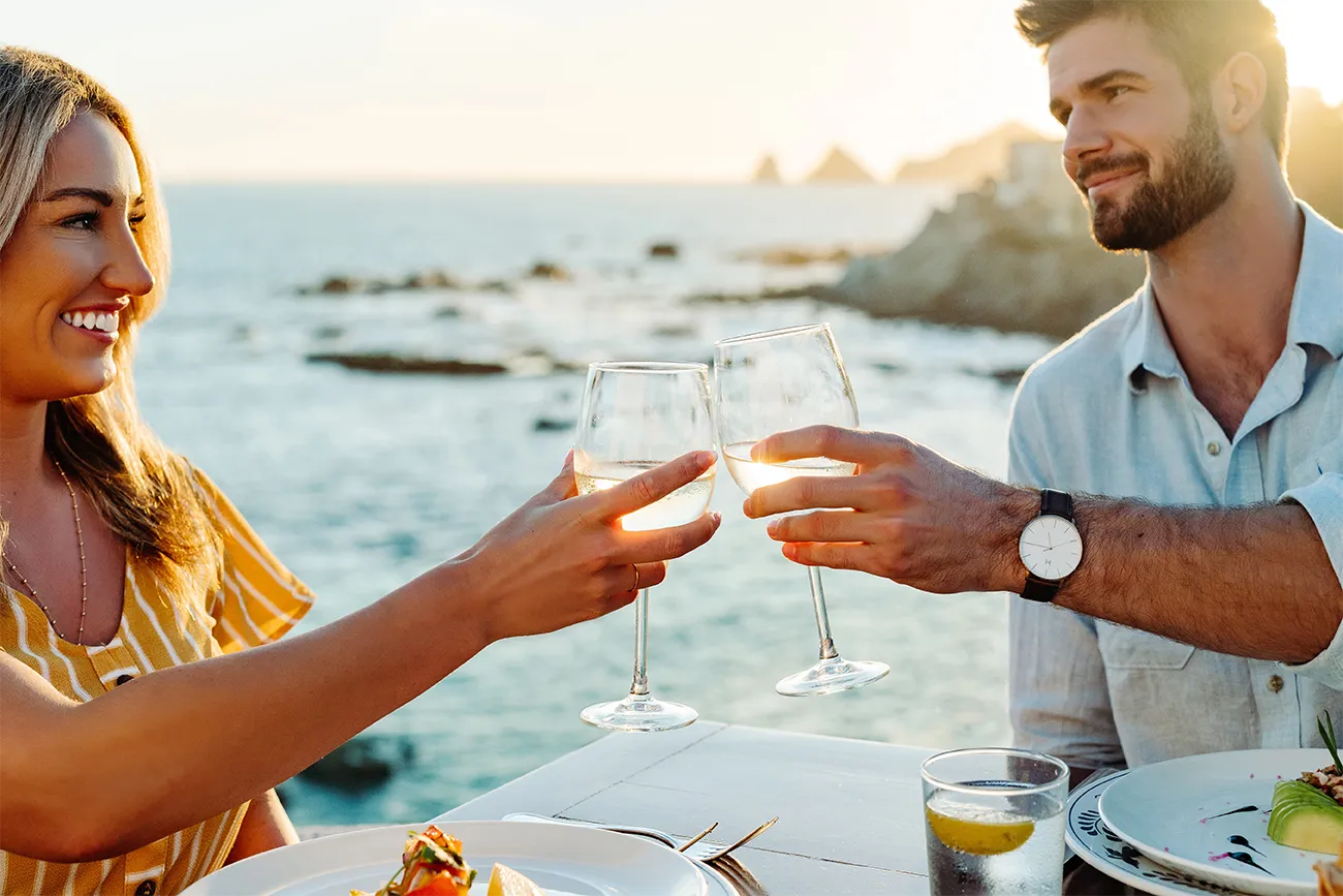 Couple dining near the beach