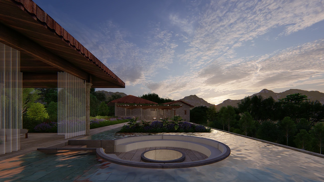 An infinity pool that appears to merge with the horizon, offering a panoramic scenic view.