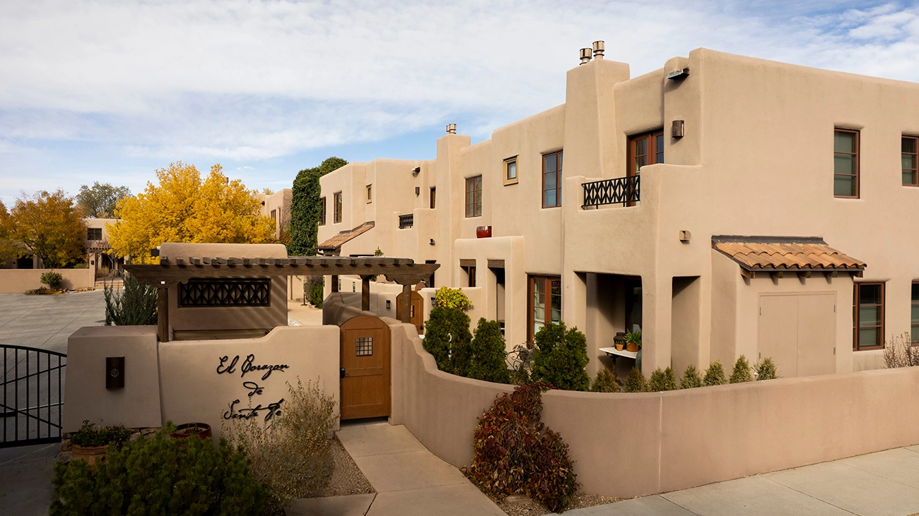 The El Corazon de Santa Fe resort sits under a blue sky
