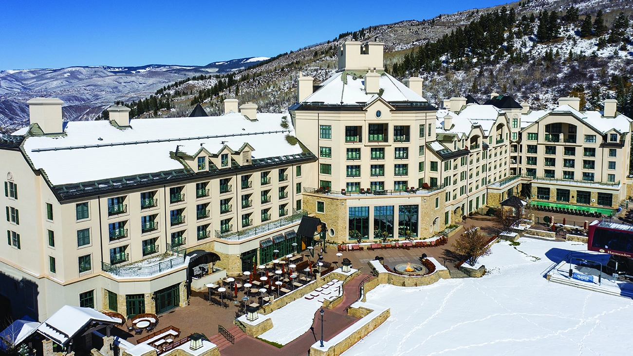 Exterior aerial view of Park Hyatt Beaver Creek in winter