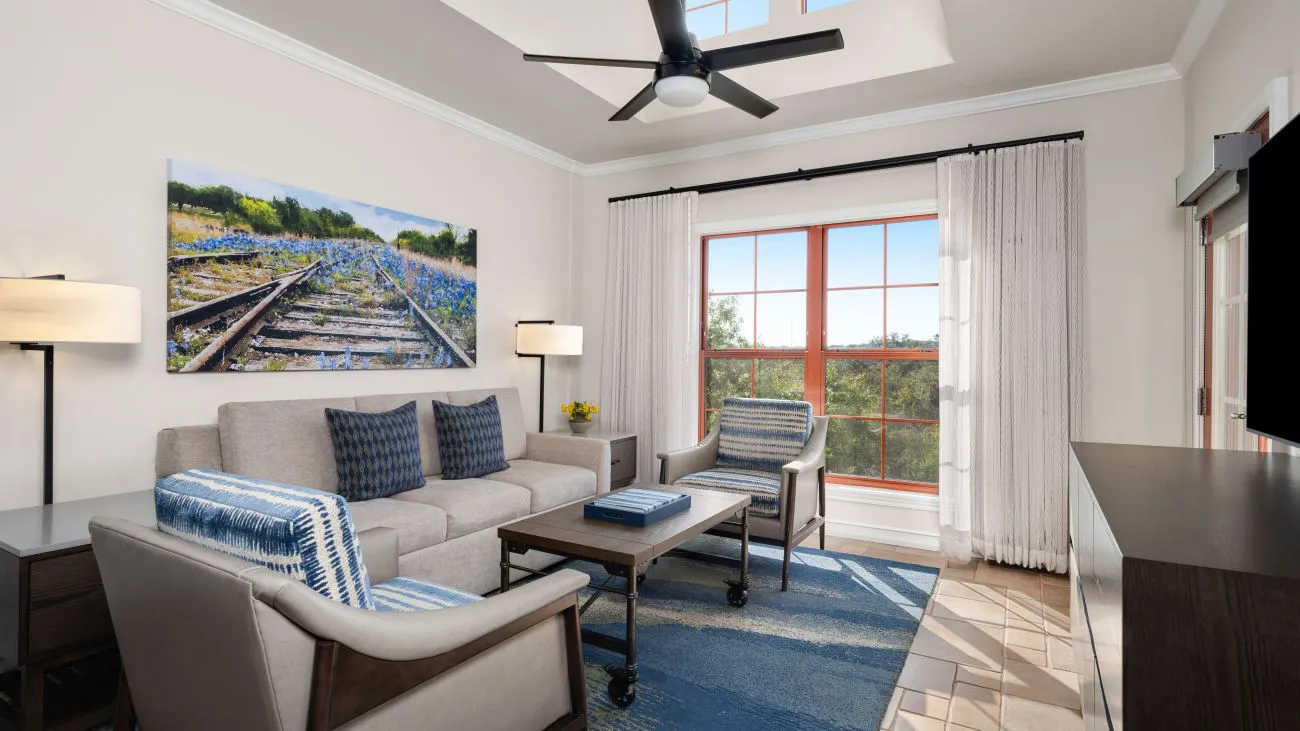 Living room of for the 1- and 3-bedroom villas at Wild Oak Ranch