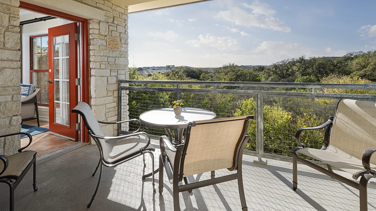 A balcony for the 1- and 3-bedroom villas at Wild Oak Ranch
