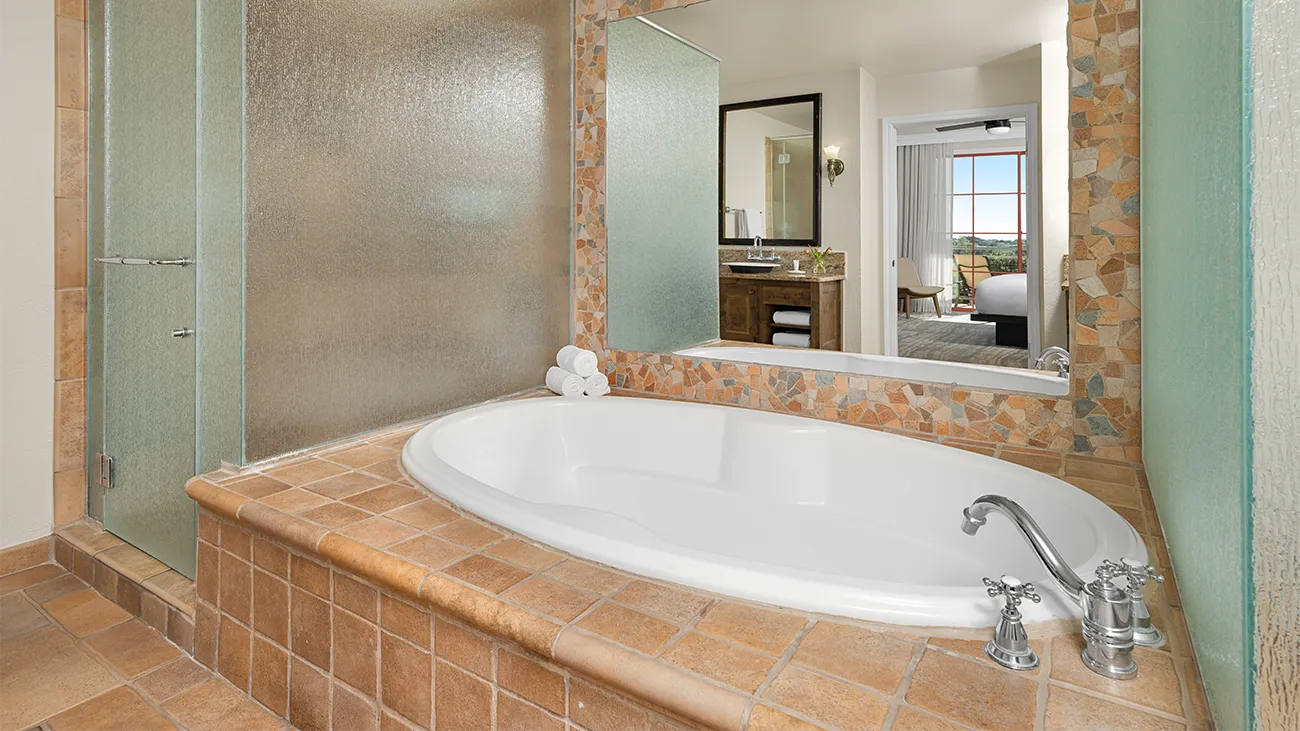 Primary bathroom in the 2-bedroom villa at Wild Oak Ranch