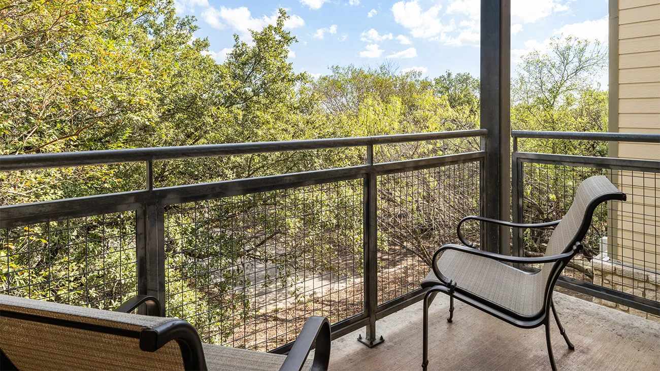 The balcony in the studio villa at Wild Oak Ranch