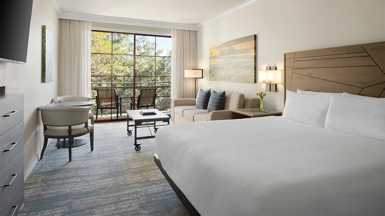 Guest bedroom in the Studio villa at Wild Oak Ranch