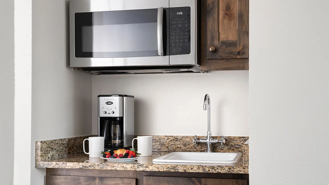Kitchenette in the studio villa at Wild Oak Ranch